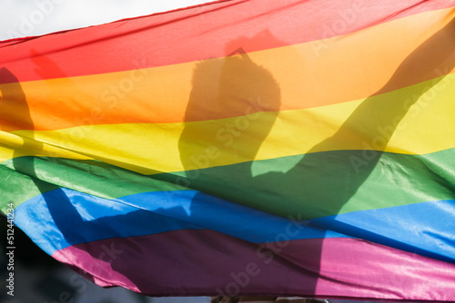 Shadow of an unrecognizable person holding the lgtbi flag