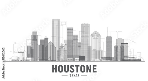 Houston Texas line city vector illustration Main buildings panorama tourism and business picture with Houston city skyline 