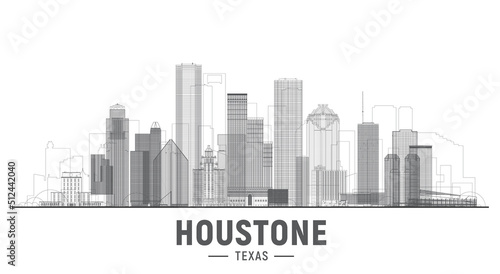 Houston Texas line city vector illustration Main buildings panorama tourism and business picture with Houston city skyline
