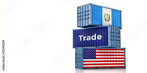 Cargo containers with USA and Guatemala national flags. 3D Rendering