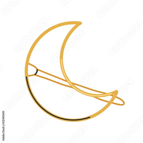 Gold hairpin in the shape of a crescent. Hair accessories, beauty design. Women's salon concept. Flat design, hand drawn, cartoon.