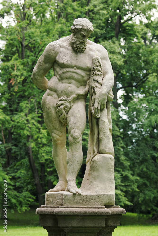 Old statue of Hercules in the park.