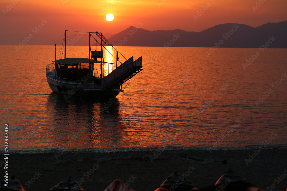 sunset over the sea and mountains. Turkey West coast of the Mediterranean