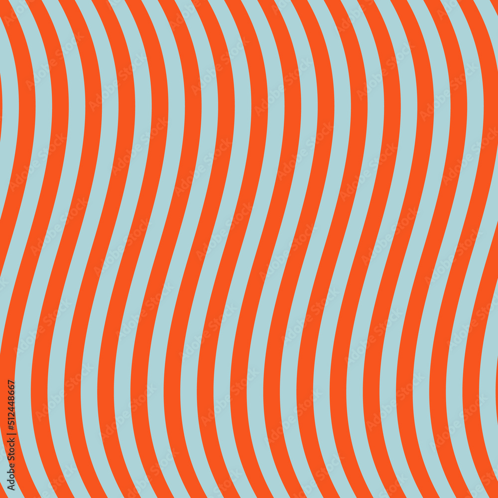 Trendy curved wavy lines pattern. Vector seamless texture with simple waves, stripes. Modern abstract orange and blue background, optical illusion effect. Op art. Retro vintage style. Repeat design Trendy curved wavy lines pattern. Vector seamless texture with simple waves, stripes. Modern abstract orange and blue background, optical illusion effect. Op art. Retro vintage style. Repeat design