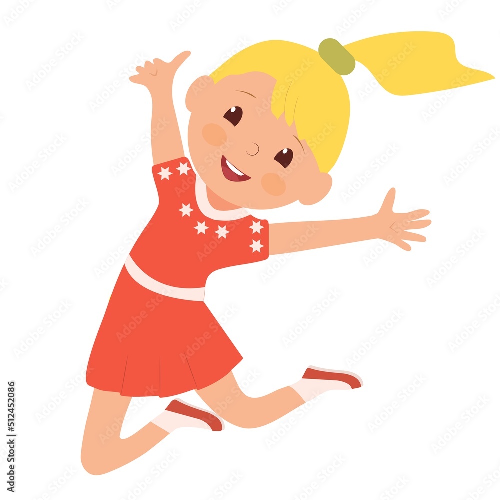 A girl are jumping. Summer recreation and entertainment during. Vector flat illustration. A girl are jumping. Summer recreation and entertainment during. Vector flat illustration.