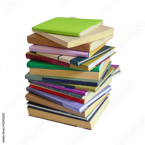 Stack of different books isolated on white background