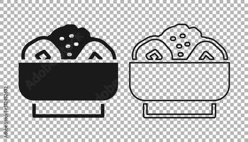 Black Chow mein on plate icon isolated on transparent background. Asian food. Vector
