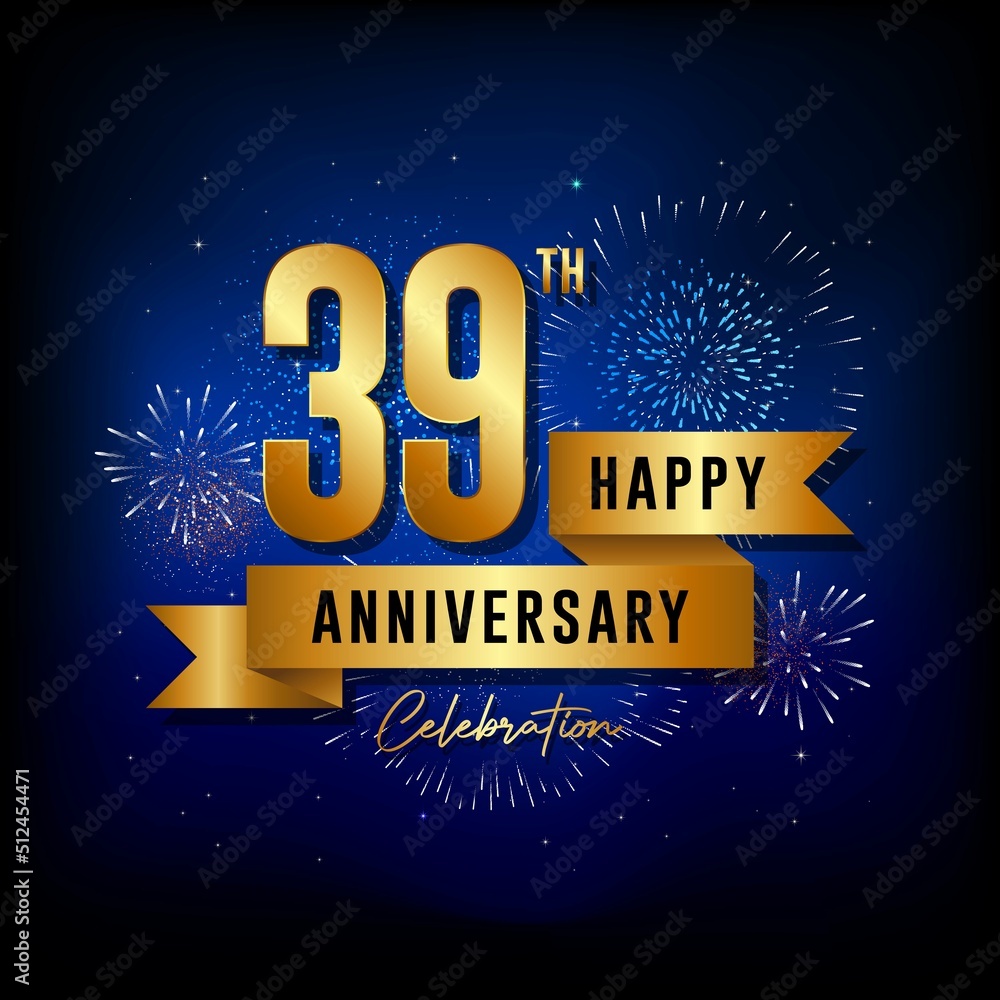39th anniversary logo with golden ribbon for booklets, leaflets, magazines, brochure posters, banners, web, invitations or greeting cards. Vector illustrations. 39th anniversary logo with golden ribbon for booklets, leaflets, magazines, brochure posters, banners, web, invitations or greeting cards. Vector illustrations.