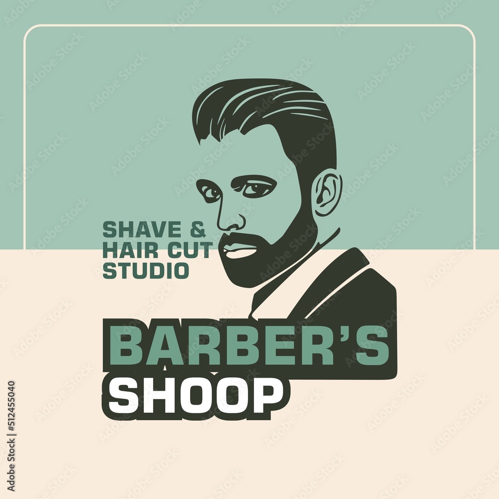 BARBER'S SHOOP MAN HAIR CUT LOGO, silhouette of male face closeup vector illustrations