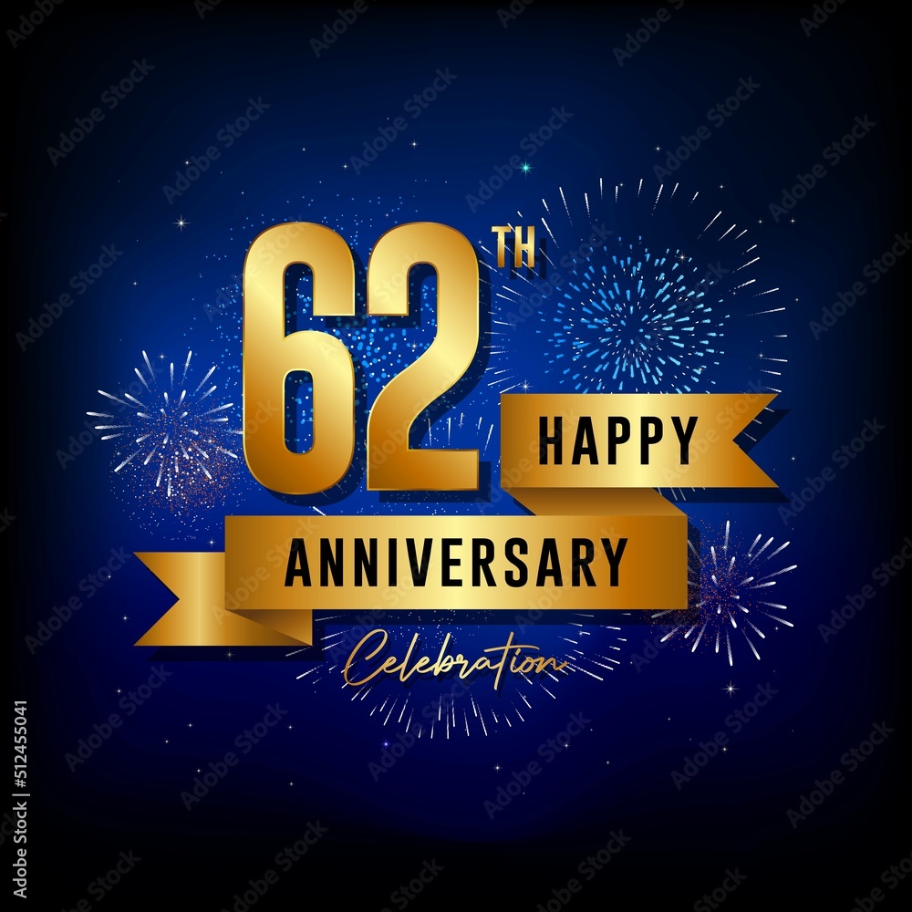 62th anniversary logo with golden ribbon for booklets, leaflets, magazines, brochure posters, banners, web, invitations or greeting cards. Vector illustrations. 62th anniversary logo with golden ribbon for booklets, leaflets, magazines, brochure posters, banners, web, invitations or greeting cards. Vector illustrations.