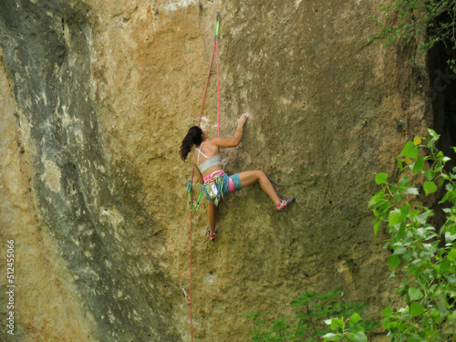 practicing sport in nature, sport climbing on a rocky wall in Cuenca, Spain