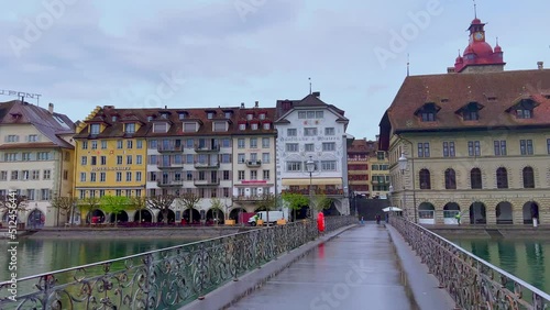 Panorama of Rathausquai, Reuss and Kapellbrucke, Lucerne, Switzerland photo