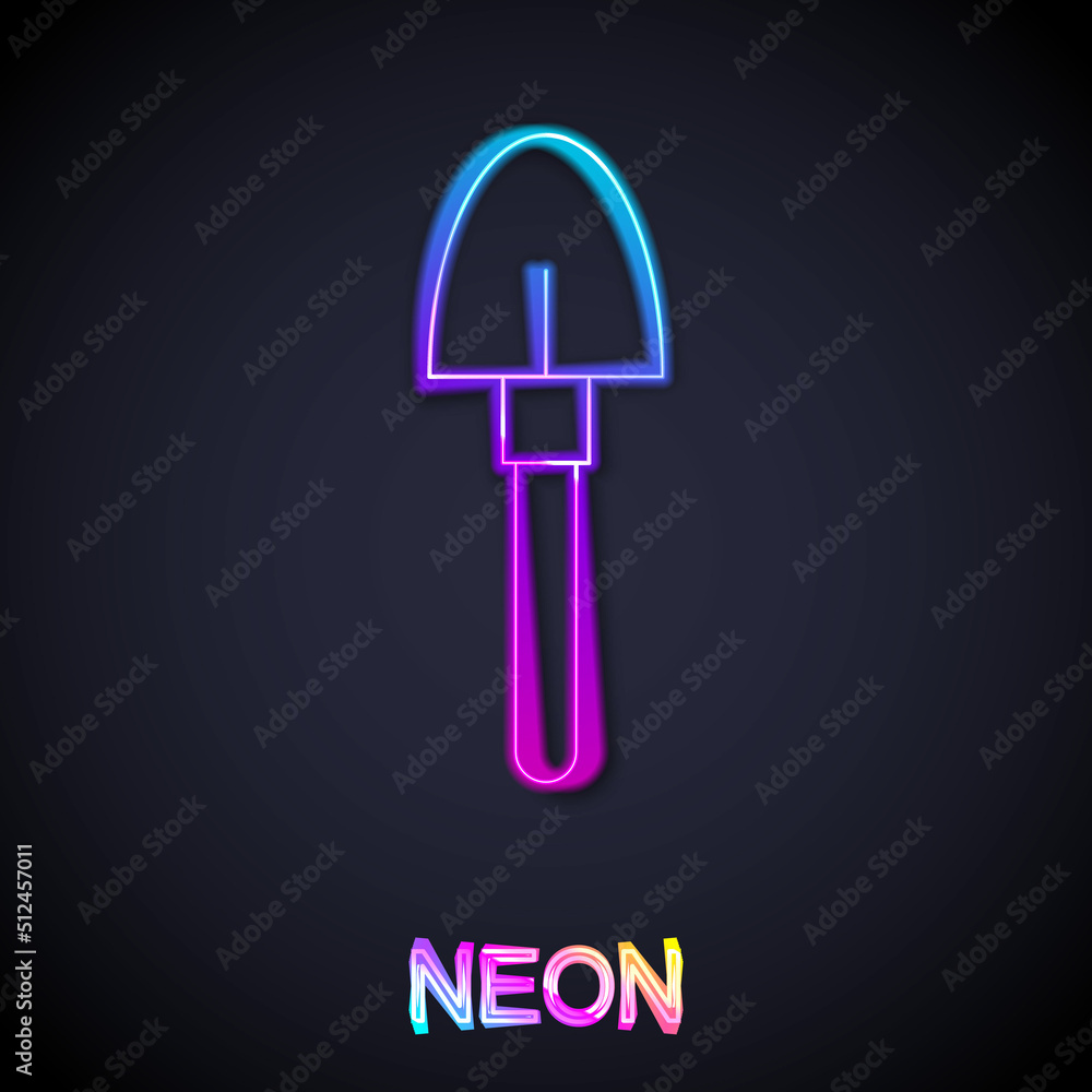 Glowing neon line Shovel icon isolated on black background. Gardening tool. Tool for horticulture, agriculture, farming. Vector Glowing neon line Shovel icon isolated on black background. Gardening tool. Tool for horticulture, agriculture, farming. Vector