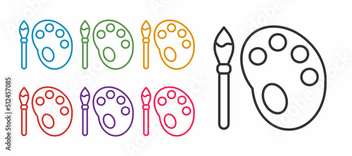 Set line Paint brush with palette icon isolated on white background. Set icons colorful. Vector