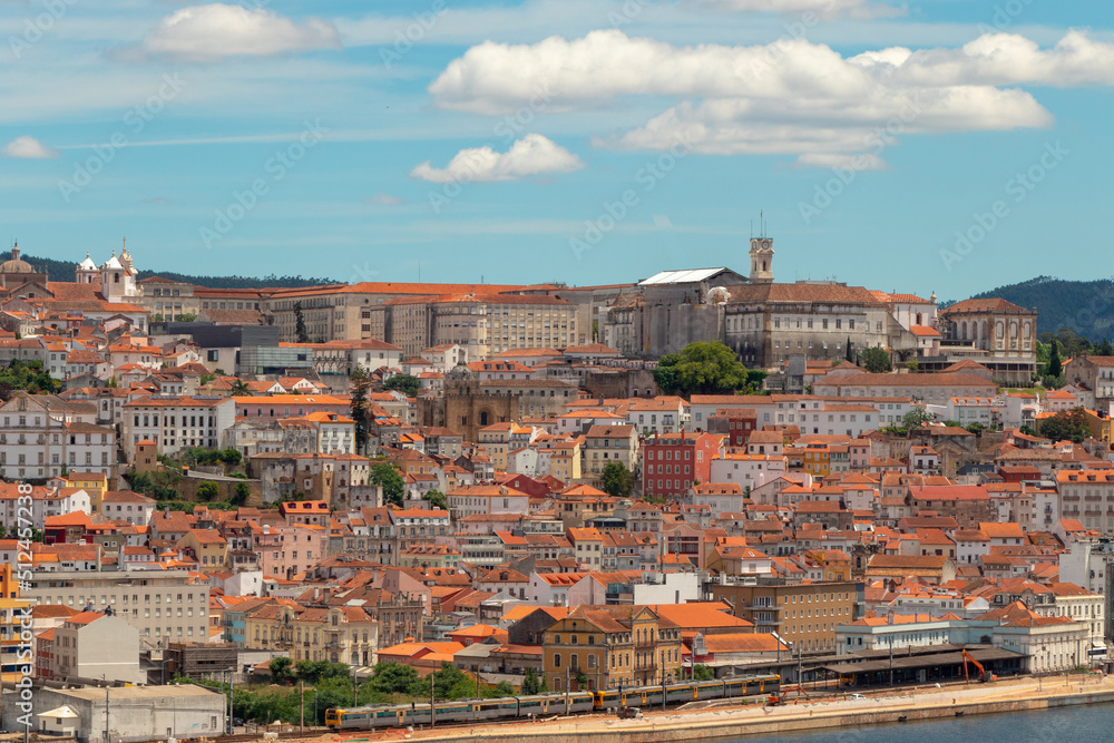 panoramic view of the city of Coimbra seen from the commercial center of the city, Portugal