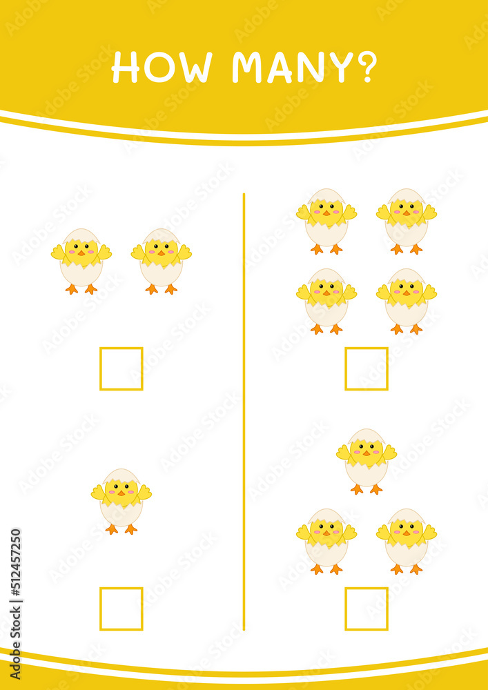How many of Chick, game for children. Vector illustration, printable worksheet