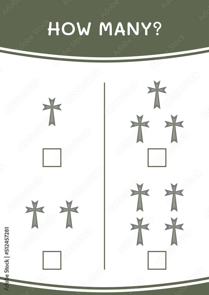 How many of Christian cross, game for children. Vector illustration, printable worksheet How many of Christian cross, game for children. Vector illustration, printable worksheet
