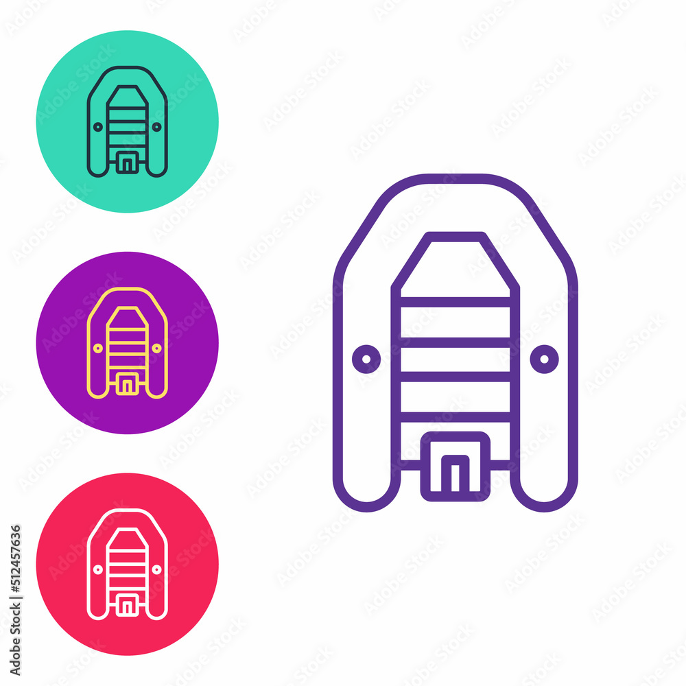 Set line Inflatable boat with outboard motor icon isolated on white background. Set icons colorful. Vector Set line Inflatable boat with outboard motor icon isolated on white background. Set icons colorful. Vector