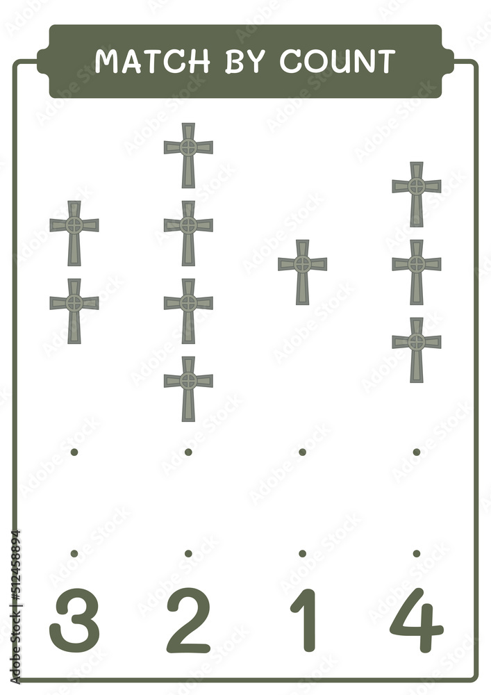 Fototapeta premium Match by count of Christian cross, game for children. Vector illustration, printable worksheet