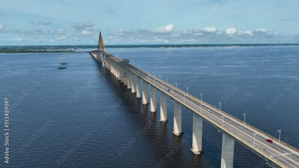 Manaus Brazil. Landmark suspension cable bridge downtown Manaus Brazil. Postcard town Manaus capital city of Amazonas state. Transportation famous bridge. Outdoor urban scene. Travel destination. Manaus Brazil. Landmark suspension cable bridge downtown Manaus Brazil. Postcard town Manaus capital city of Amazonas state. Transportation famous bridge. Outdoor urban scene. Travel destination.