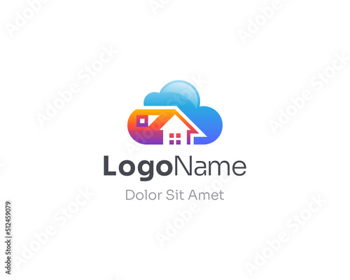  Colorful house with blue cloud logo.