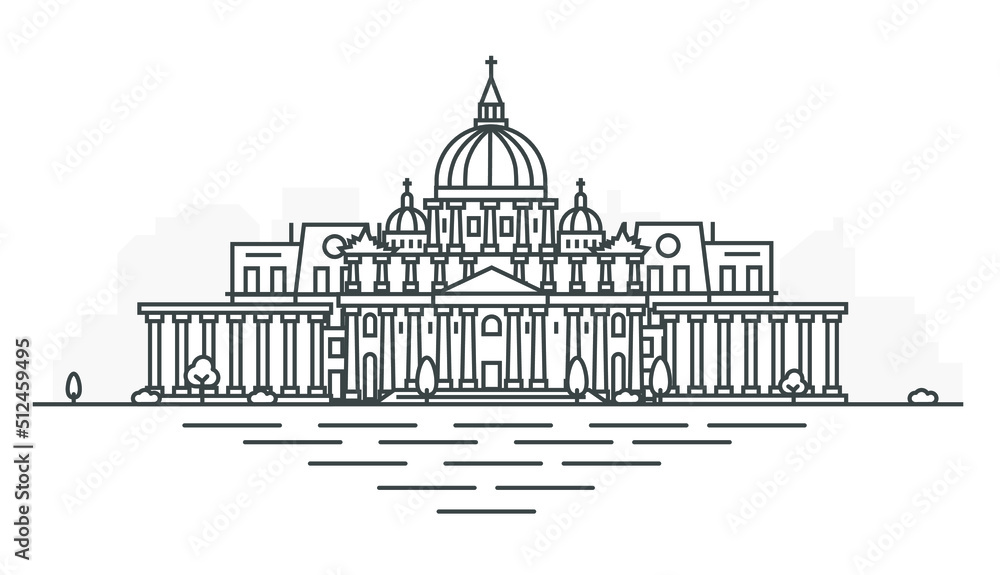 The Vatican, Rome, Italy architecture line skyline illustration. Linear vector cityscape with famous landmarks, city sights, design icons. Landscape with editable strokes.