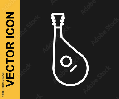 White line Ukrainian traditional musical instrument bandura icon isolated on black background. Vector