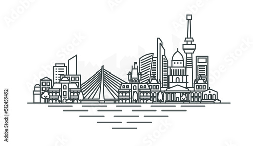 Dusseldorf, Germany architecture line skyline illustration. Linear vector cityscape with famous landmarks, city sights, design icons. Landscape with editable strokes.