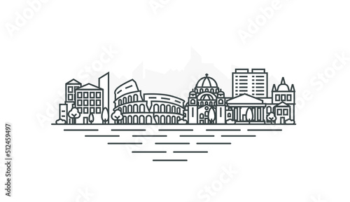 Rome, Italy architecture line skyline illustration. Linear vector cityscape with famous landmarks, city sights, design icons. Landscape with editable strokes.