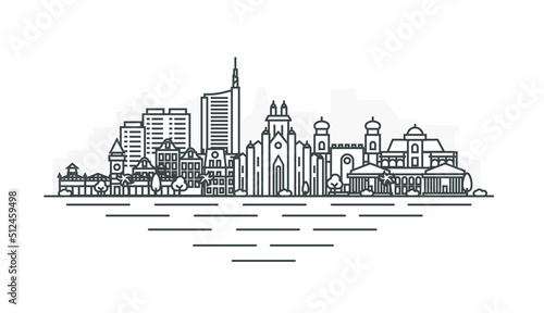 Milan, Italy architecture line skyline illustration. Linear vector cityscape with famous landmarks, city sights, design icons. Landscape with editable strokes.