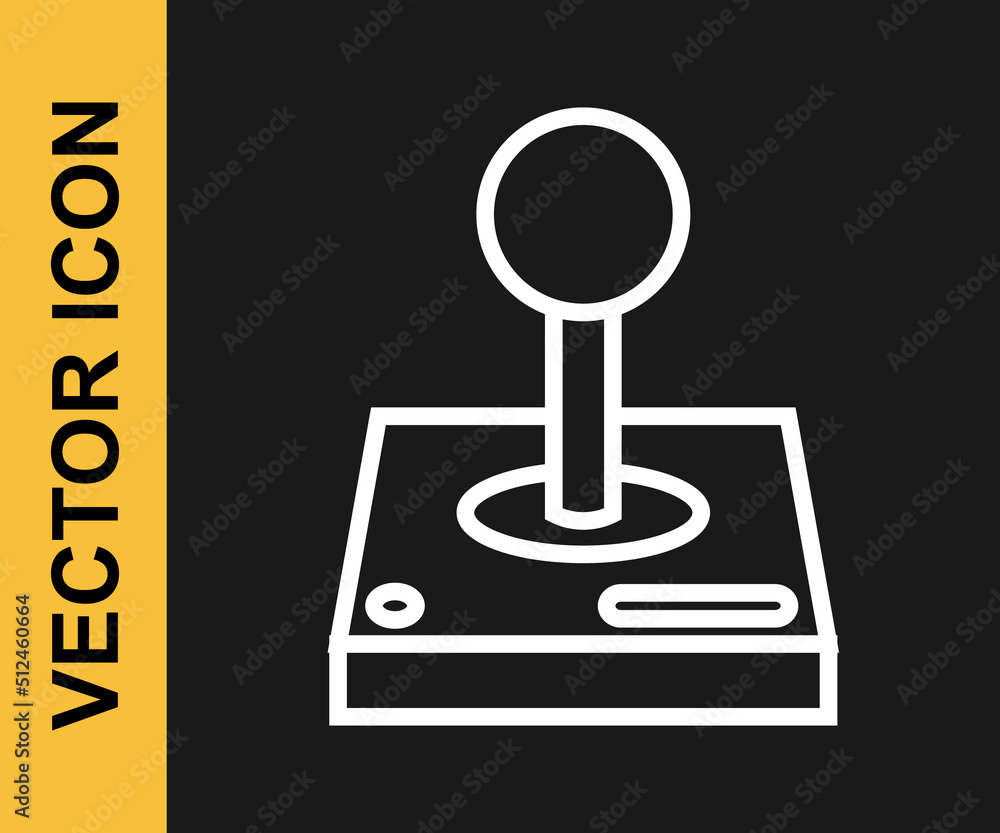 White line Joystick for arcade machine icon isolated on black background. Joystick gamepad. Vector White line Joystick for arcade machine icon isolated on black background. Joystick gamepad. Vector