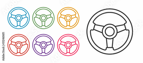 Set line Racing simulator cockpit icon isolated on white background. Gaming accessory. Gadget for driving simulation game. Set icons colorful. Vector