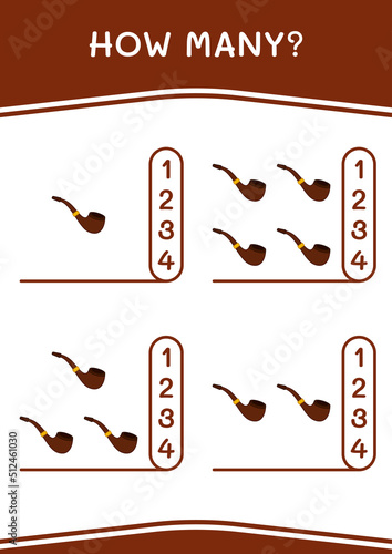 How many of Smoking pipe, game for children. Vector illustration, printable worksheet