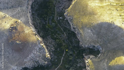 Ihlara valley canyon view from air during sunrise photo