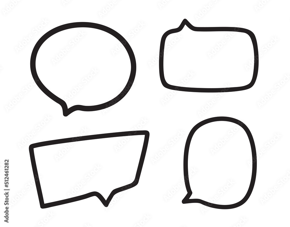 Hand drawn black speech bubble on white. Abstract simple elements. Set of think and talk speech bubbles. Black and white illustration Hand drawn black speech bubble on white. Abstract simple elements. Set of think and talk speech bubbles. Black and white illustration