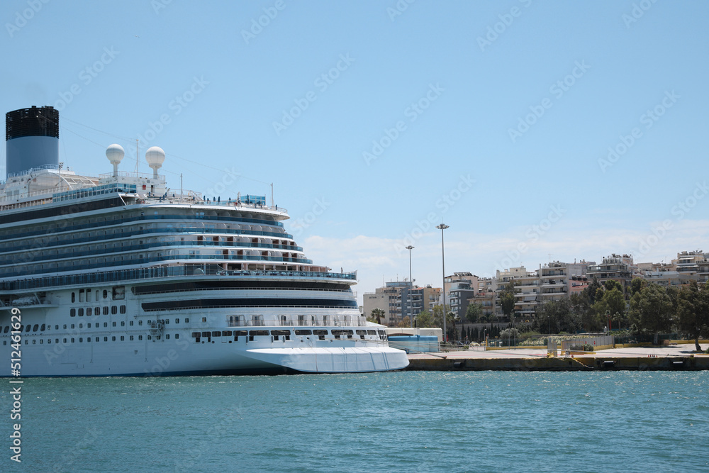 Modern cruise ship in sea on sunny day