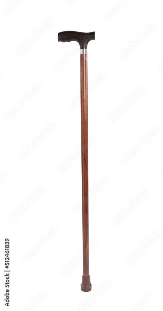 Elegant wooden walking cane isolated on white Elegant wooden walking cane isolated on white
