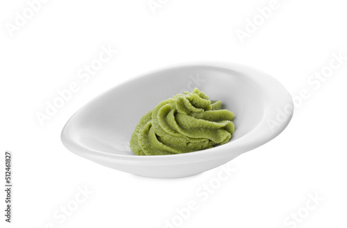 Bowl with swirl of wasabi paste isolated on white