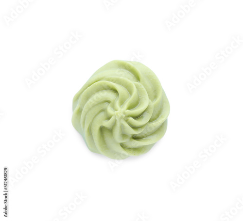 Swirl of wasabi paste isolated on white, top view