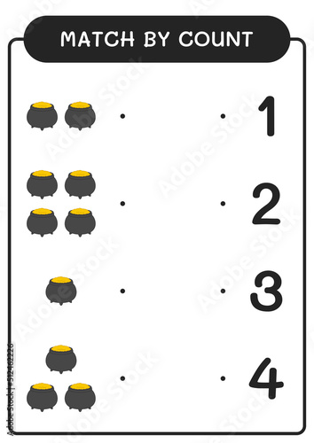 Match by count of Cauldron, game for children. Vector illustration, printable worksheet