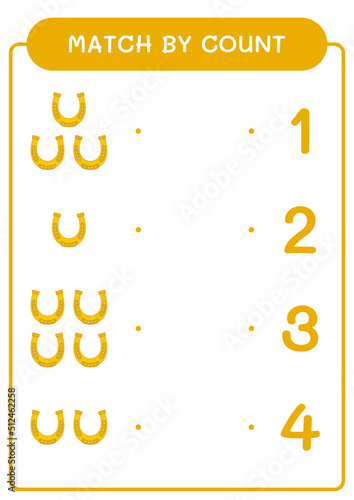 Match by count of Horseshoe, game for children. Vector illustration, printable worksheet