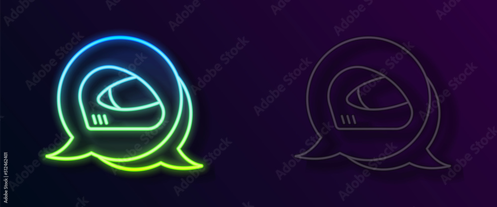 Glowing neon line Racing helmet icon isolated on black background. Extreme sport. Sport equipment. Vector
