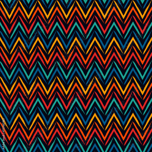 Brush strokes seamless pattern. Freehand horizontal zigzag stripes. Repeated chevron lines background. Grunge geometric