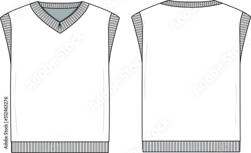 Oversized sweater vest flat vector technical drawing illustration mock-up template for design and tech packs fashion CAD streetwear