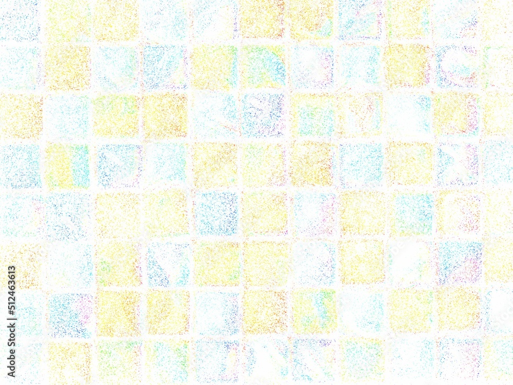 Stippling art. Yellow and blue squares. Abstract background in dotwork style. Stippling art. Yellow and blue squares. Abstract background in dotwork style.