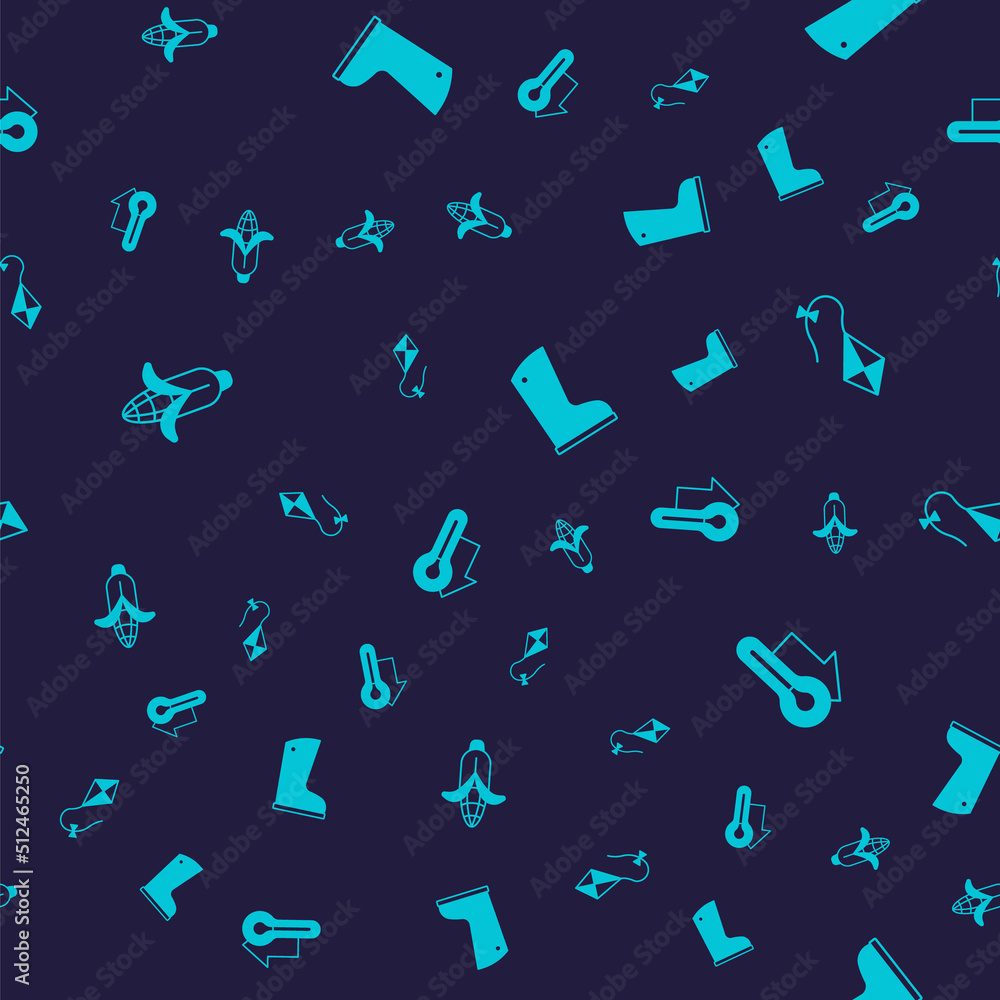 Set Corn, Kite, Waterproof rubber boot and Thermometer on seamless pattern. Vector Set Corn, Kite, Waterproof rubber boot and Thermometer on seamless pattern. Vector