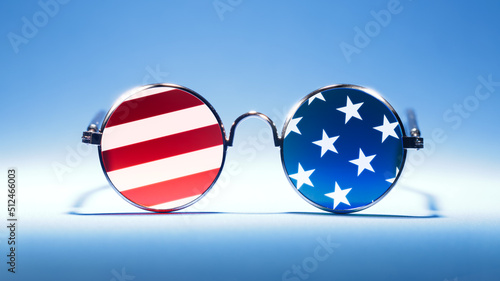 Cool red, white, and blue sunglasses in the pattern of the US American flag. For USA 4th of July or other patriotic celebrations.
