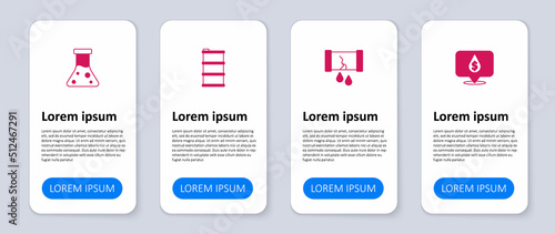 Set Oil drop with dollar symbol, Broken oil pipe valve, Barrel and petrol test tube. Business infographic template. Vector