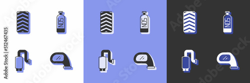 Set Car mirror, tire wheel, muffler and Nitrous oxide icon. Vector