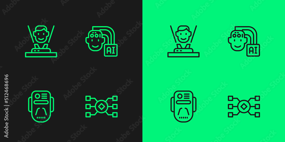 Set line Neural network, Artificial intelligence robot, Hologram and Humanoid icon. Vector Set line Neural network, Artificial intelligence robot, Hologram and Humanoid icon. Vector
